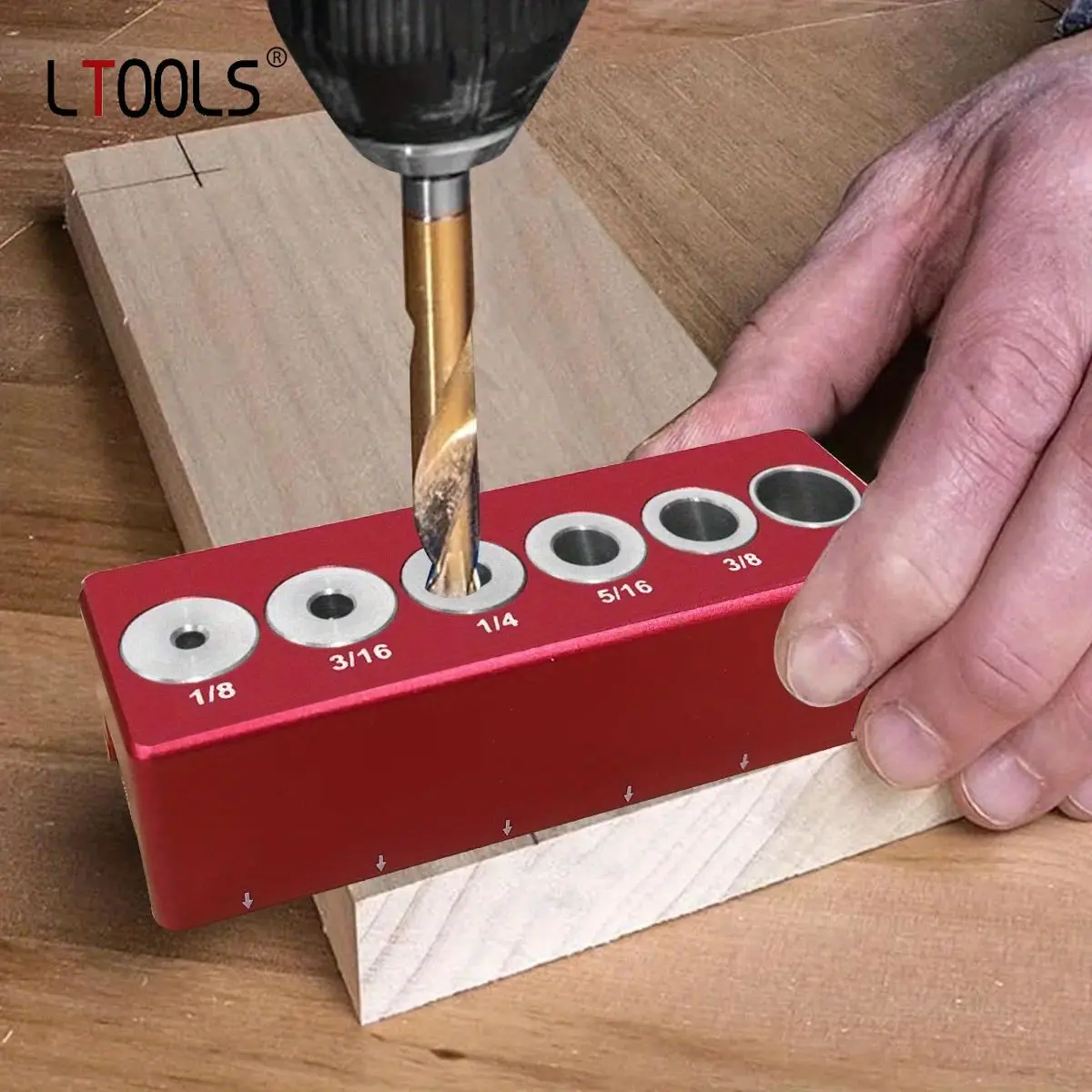 

Vertical Pocket Hole Jig Woodworking Round Pipe Drilling Locator Self Centering 6-Hole Drill Bit Guide Jigs Positioner Locator