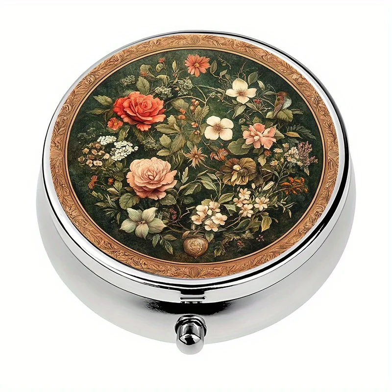 Single pack, box with 3 compartments, plant-patterned decorative vitamin storage bag or wallet, unique compact vitamin storage box, flat print