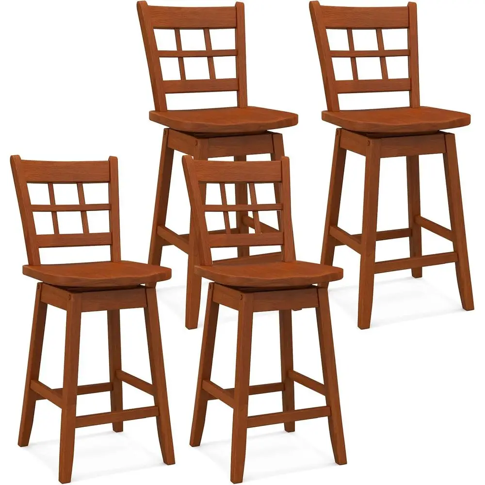

Набор из 4 вращающихся барных стульев из орехового дерева 24,5 с полыми спинками и контурными сиденьями для кухонных островов, пабов и кафе