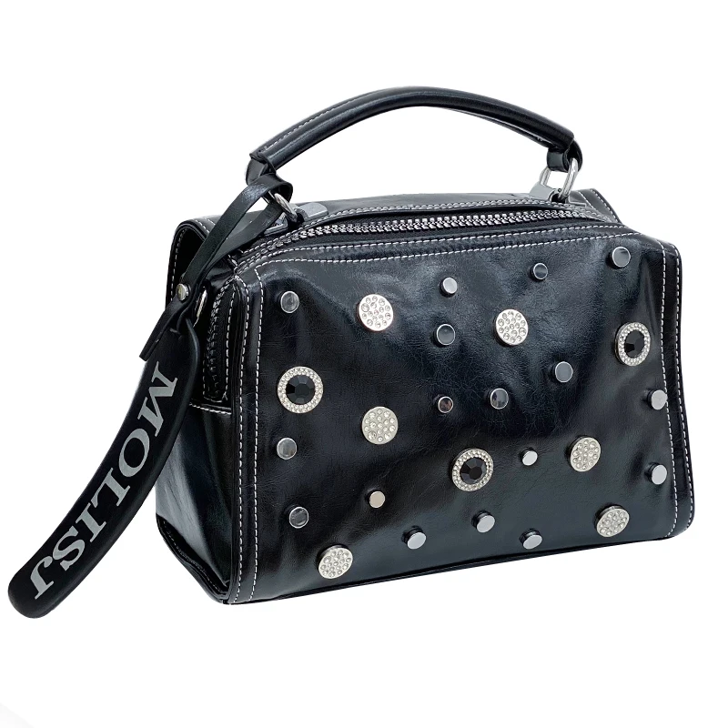 Imagem -04 - Rebite Diamante Ita Bolsa de Ombro Bolsa de Couro Real para Mulher Tendência de Dupla Utilização Satches Corssbody Sac Grande Capacidade Tote Bolso