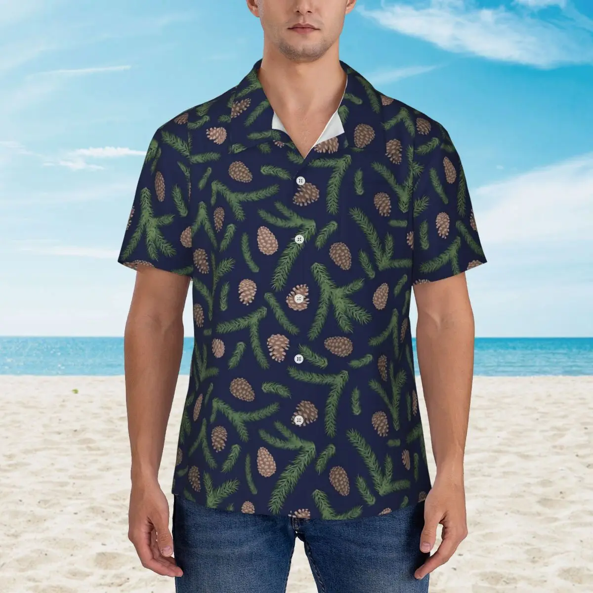 Pine Cones Vacation Shirt Branches Print Hawaiian Casual Shirts Male Elegant Blouses Short Sleeve Harajuku Pattern Clothes