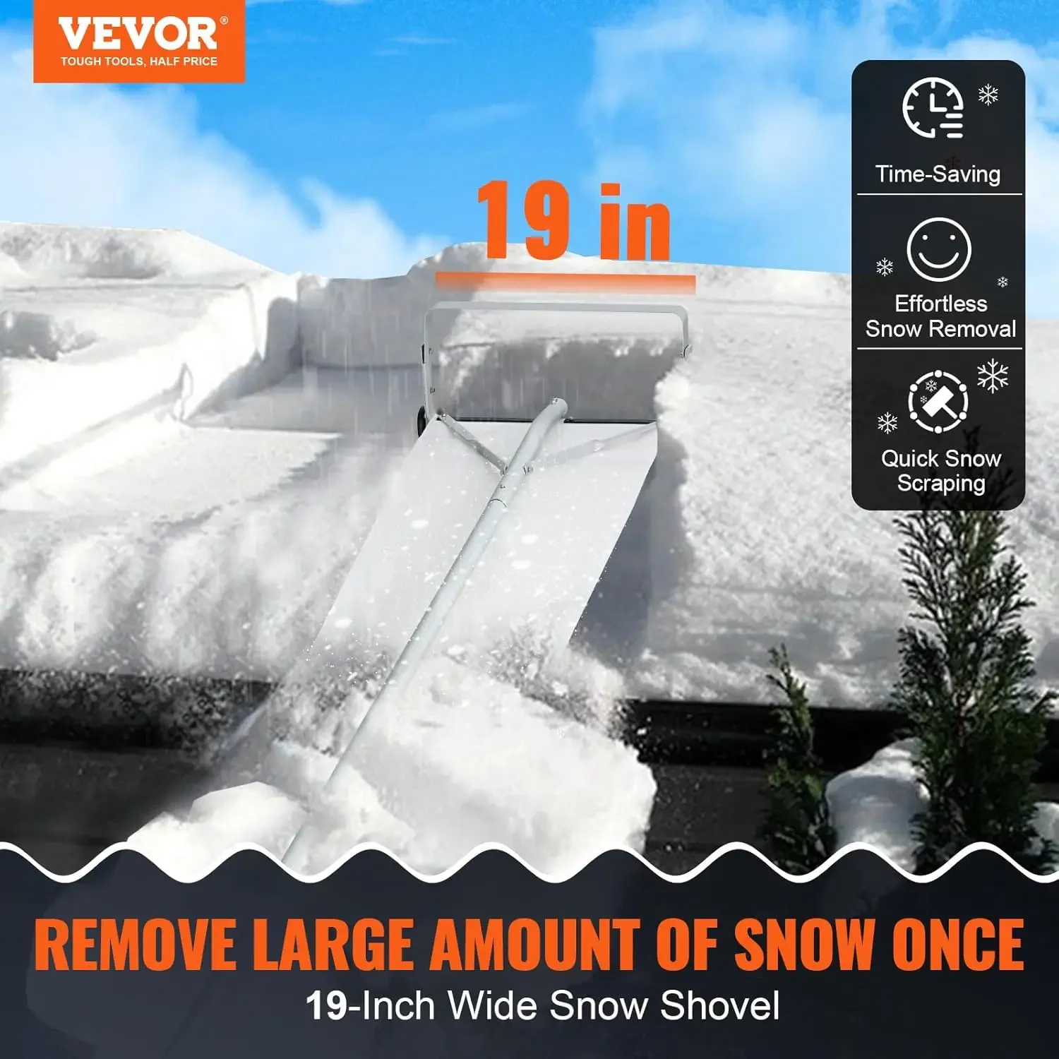 Snow Roof Rake, 30ft Reach Aluminium Roof Shovel with Slide Cloth, Premium 19