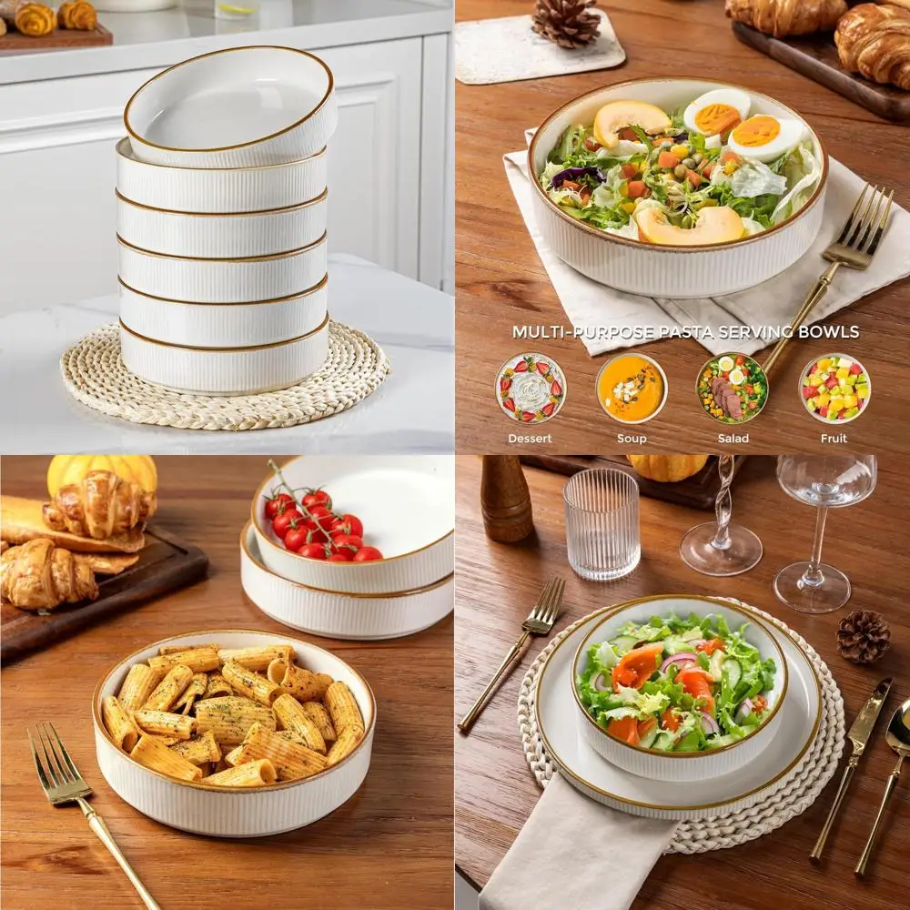 

7.5'' stoneware pasta bowls, serving bowls set of 6 for kitchen, double reactive glaze bowls for fruit,pasta,salad,oatmeal,meal