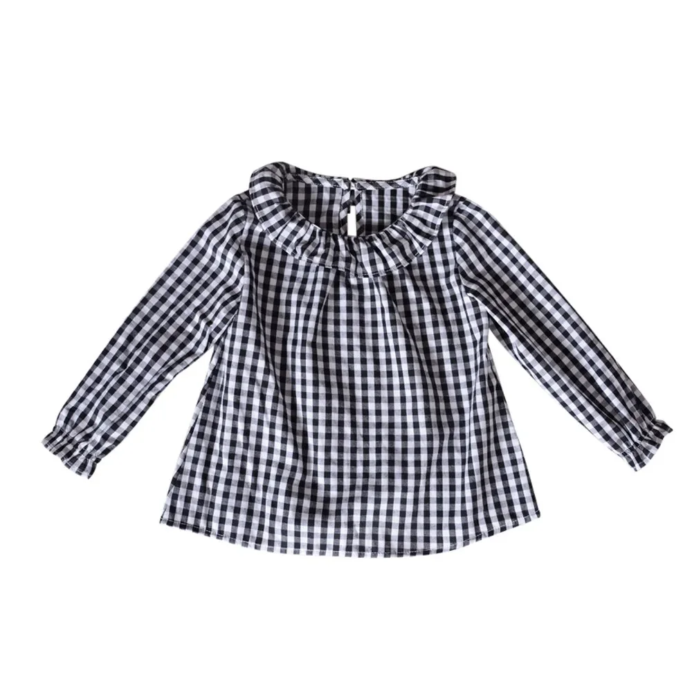 Spring Baby Girls Blouses Kids Peter Pan Collar Cotton Shirt Girls Long Sleeve Plaid shirt Clothes Girl Tops 3 Designs