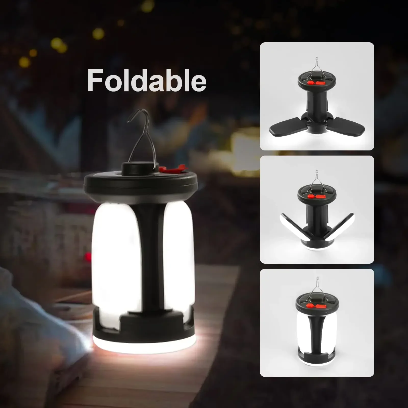 Portable LED Camping Lantern Rechargeable Multifunctional Folding Hanging Tent Light Outdoor Emergency Mobile Power Supply