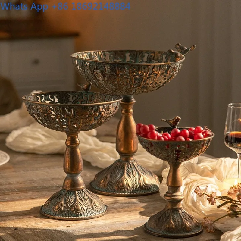 High-Legged Fruit Plate Light Luxury Home Living Room Coffee Table Metal Dessert Candy Fruit Plate Front Desk Display Plate