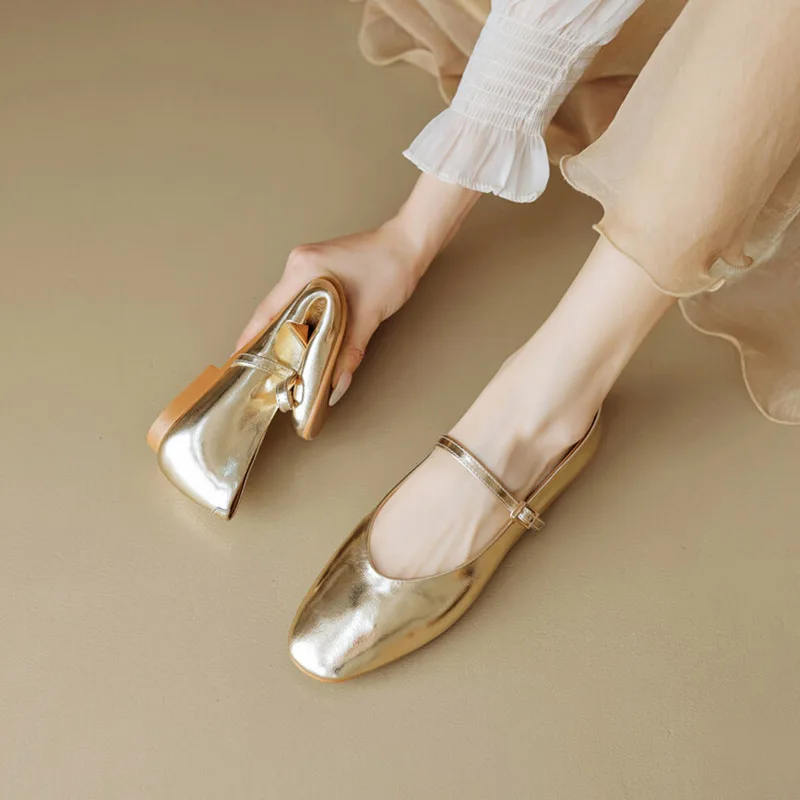 Phoentin 2024 new flats Shoes for Woman low Heels mary janes round Toe Pumps party golden silver shoes large size 43 FT3471