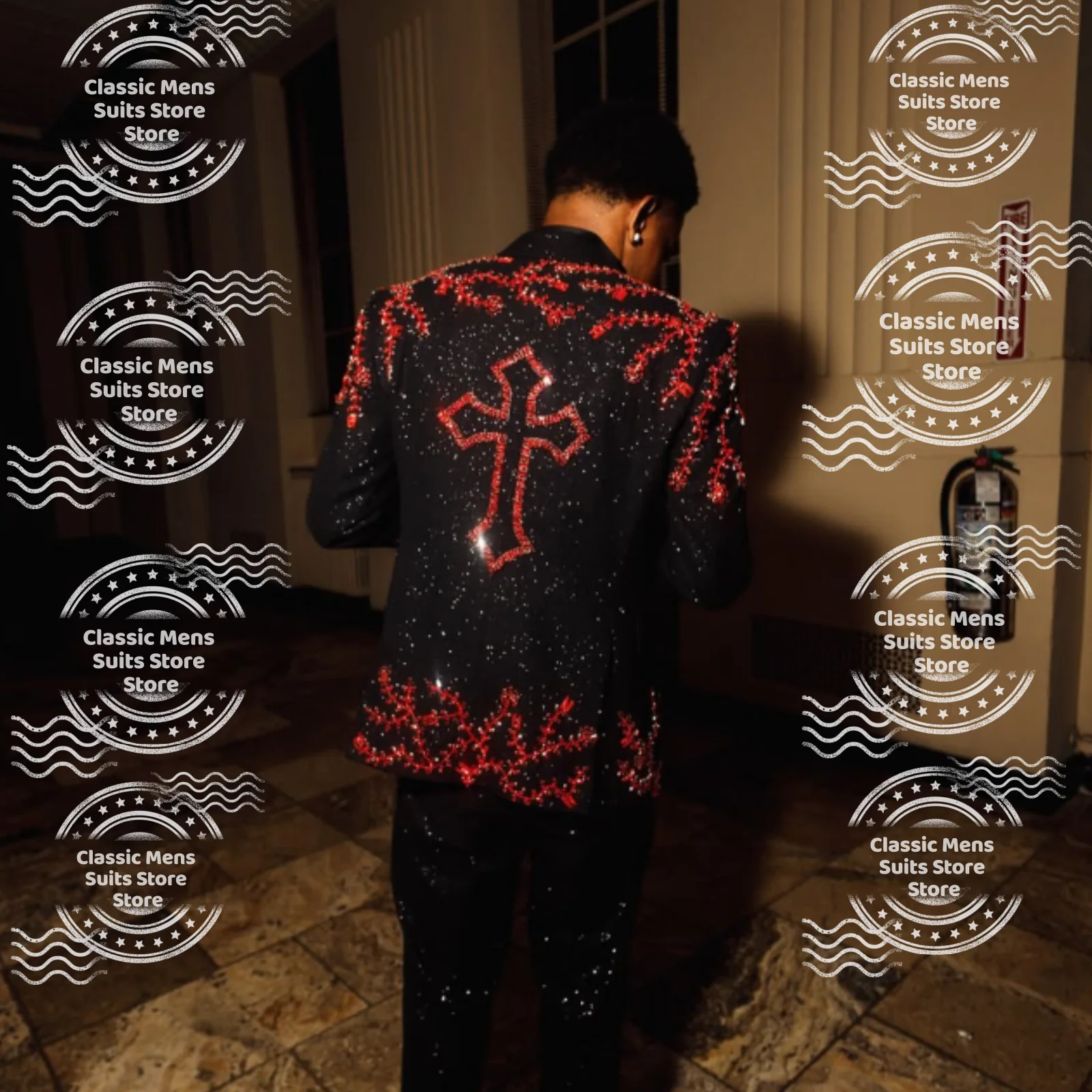 Customized Intricate Rhinestone Men Suit Glitter Crystal Diamond Wedding Tuxedos Slim Ropa hombre 3 Pieces Sets Groom Male Blaze