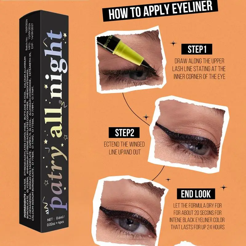 Liquid Eye Liner Waterproof Ultra-Precise Felt Tip Waterproof Liquid Eye Liner 4X High-Pigmented Eye Liner Pen for Natural or