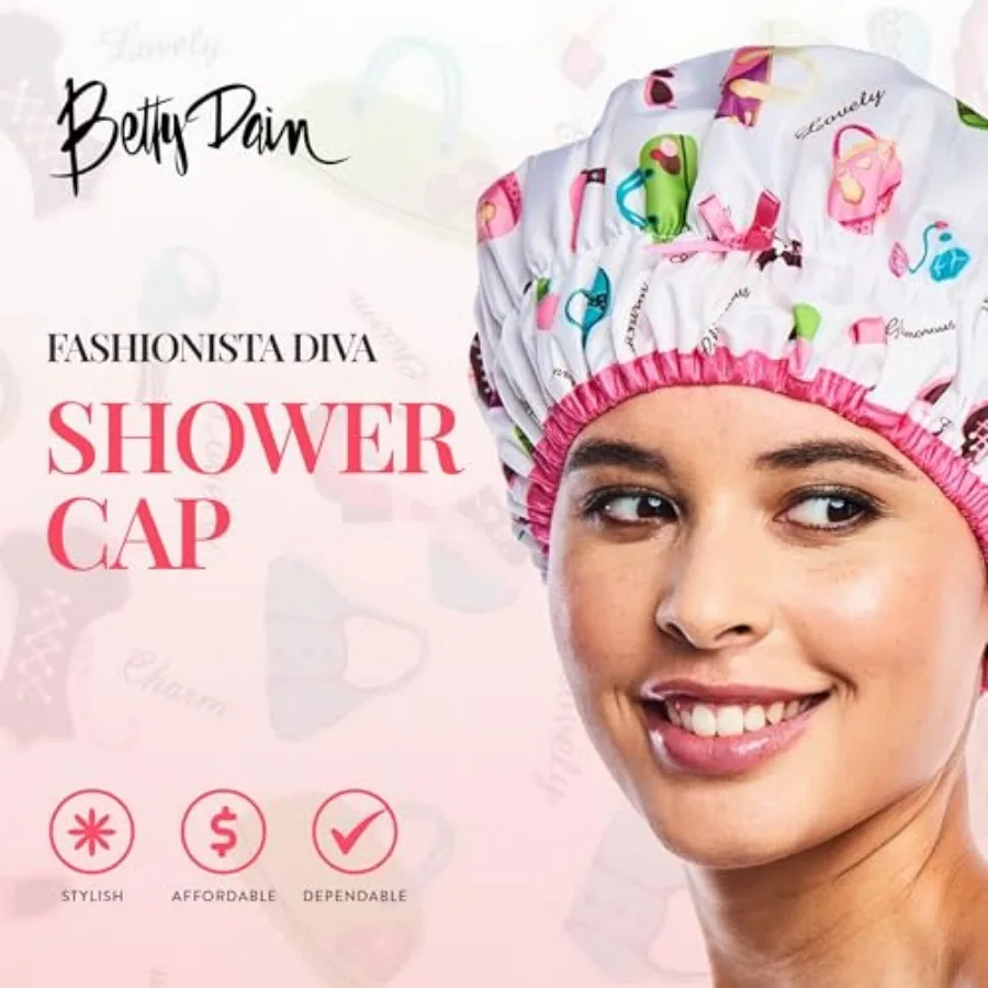 Reusable Shower and Bath Cap, Lined, Oversized Waterproof Shower Caps Large Designed for all Hair Lengths with Lining and Elast
