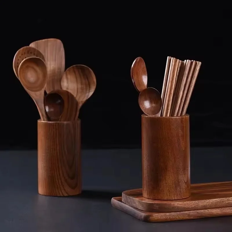 

Bew Natural Bamboo Chopstick Cylinder with Drainage - Kitchen Storage Rack for Chopsticks, Spoons Forks Restaurant Home Supplies