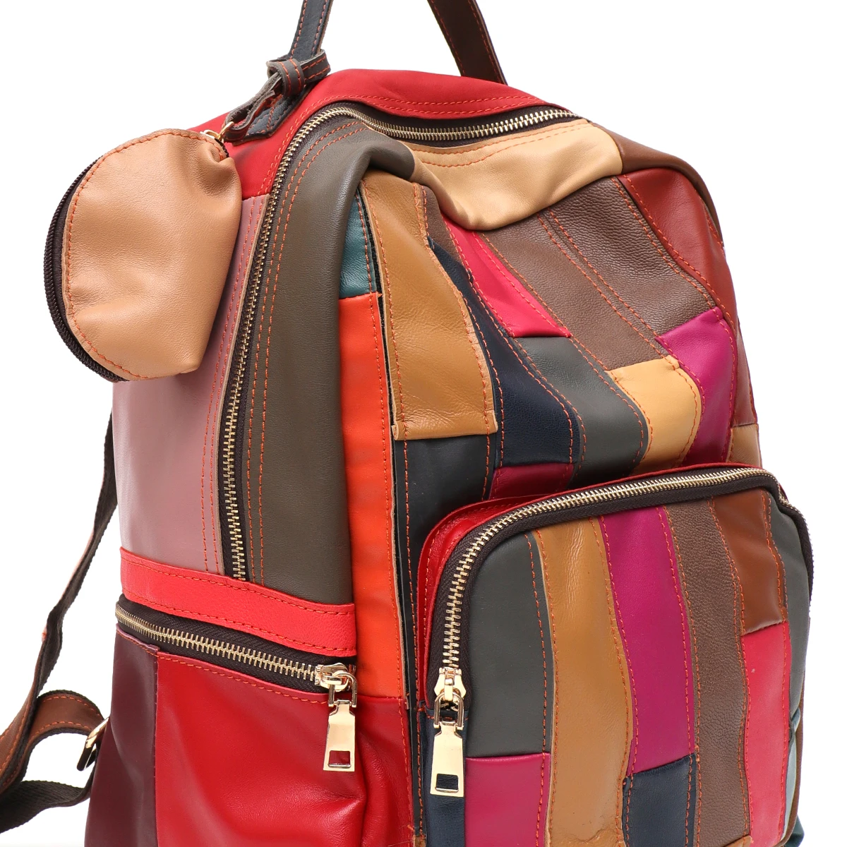 SC Ultra Large Capacity Backpack Colorful Leather Patchwork Women Casual Real Lambskin Shoulder Bag Soft Slouchy Retro Knapsack