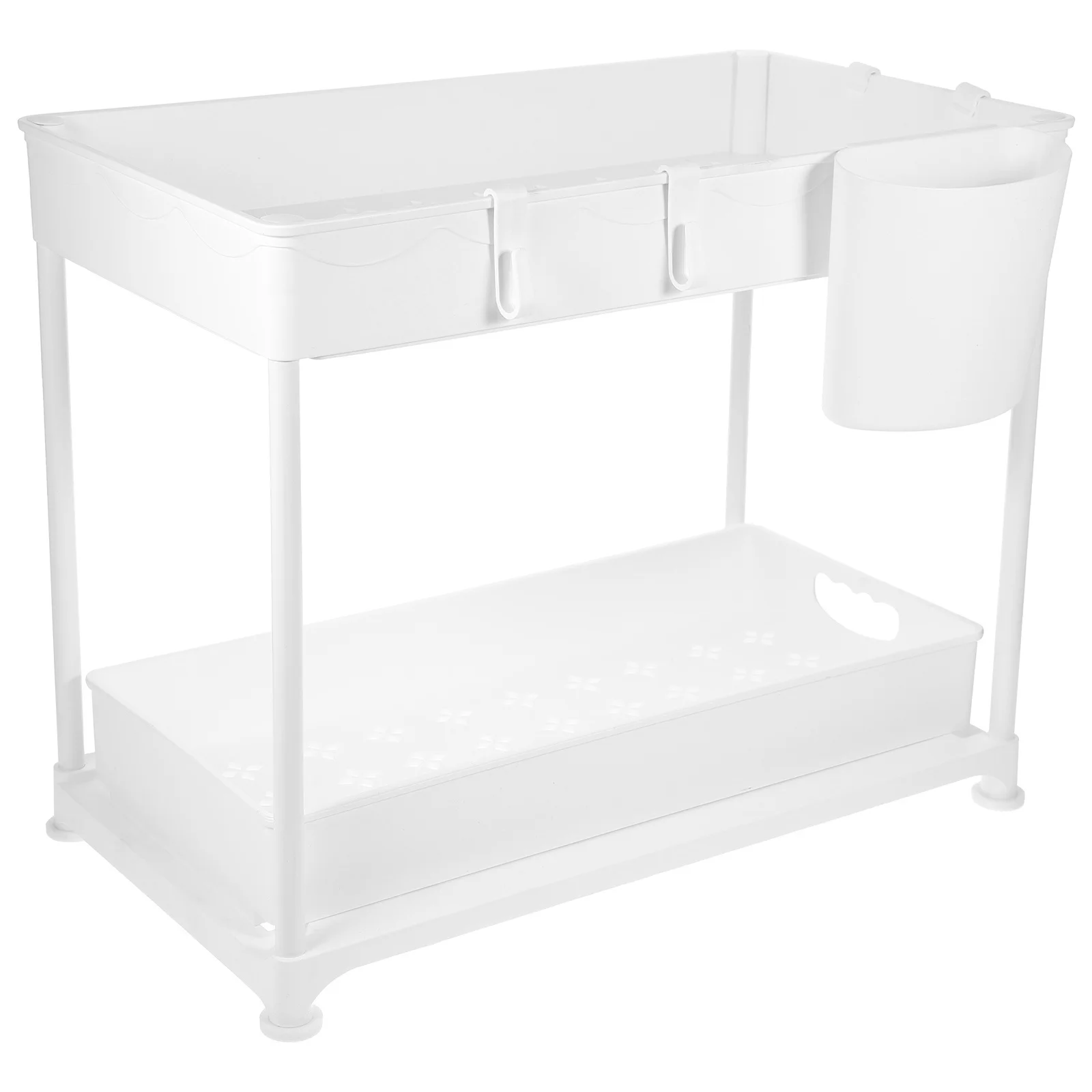 Double Layer Kitchen Cabinet Organizer Retractable Under Counter Shelf for Spice Bottles and Kitchen Supplies Telescoping Sink