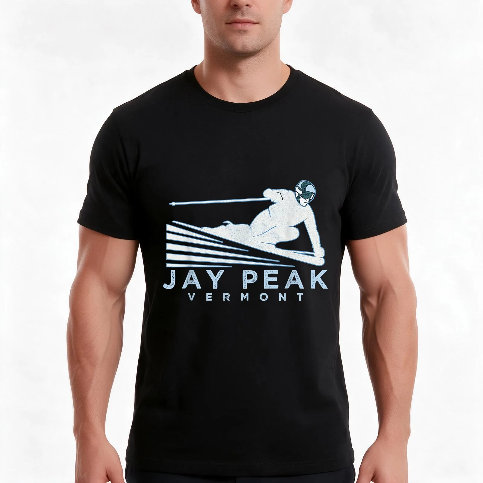 Retro Ski Jay Peak Vermont Illustration - Vintage Snow Ski T-Shirt Summer Casual Cotton Tee Oversized Streetwear Tops