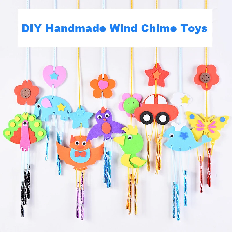 Kids Handmade DIY Materials Package Wind Chimes Creative EVA Three-dimensional Stickers Cartoon Small Animal Wind Chimes Toys