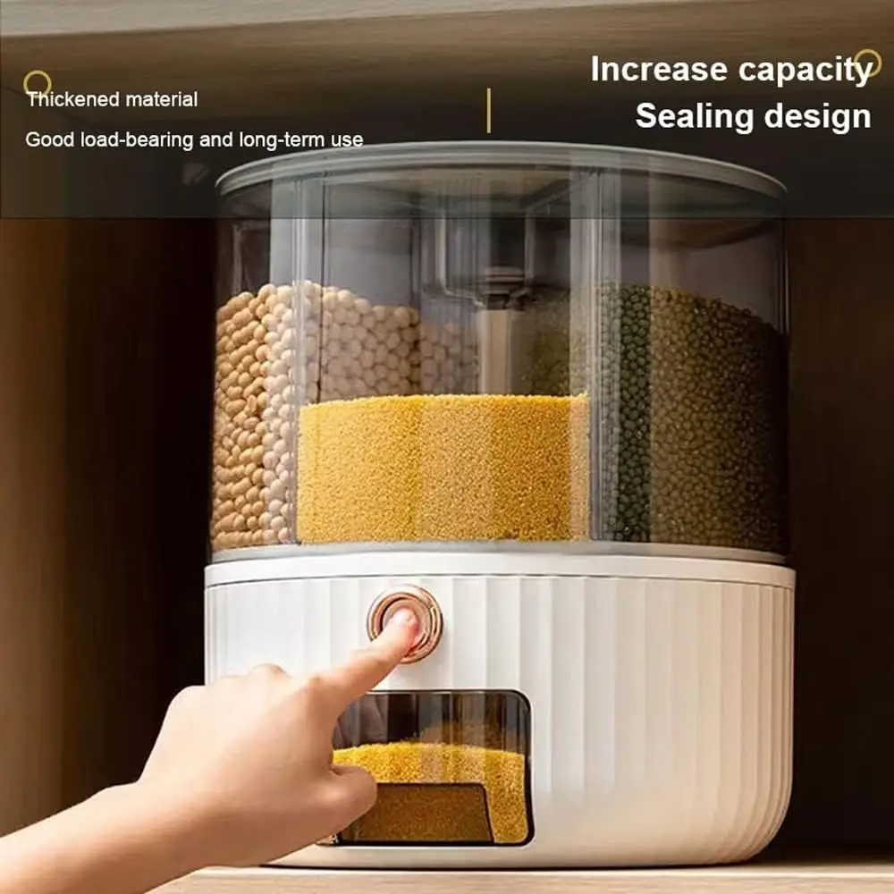 360 graus caixa de armazenamento de cozinha rotativa dispensador de arroz selado cereal seco balde dispensador à prova de umidade recipiente de alimentos