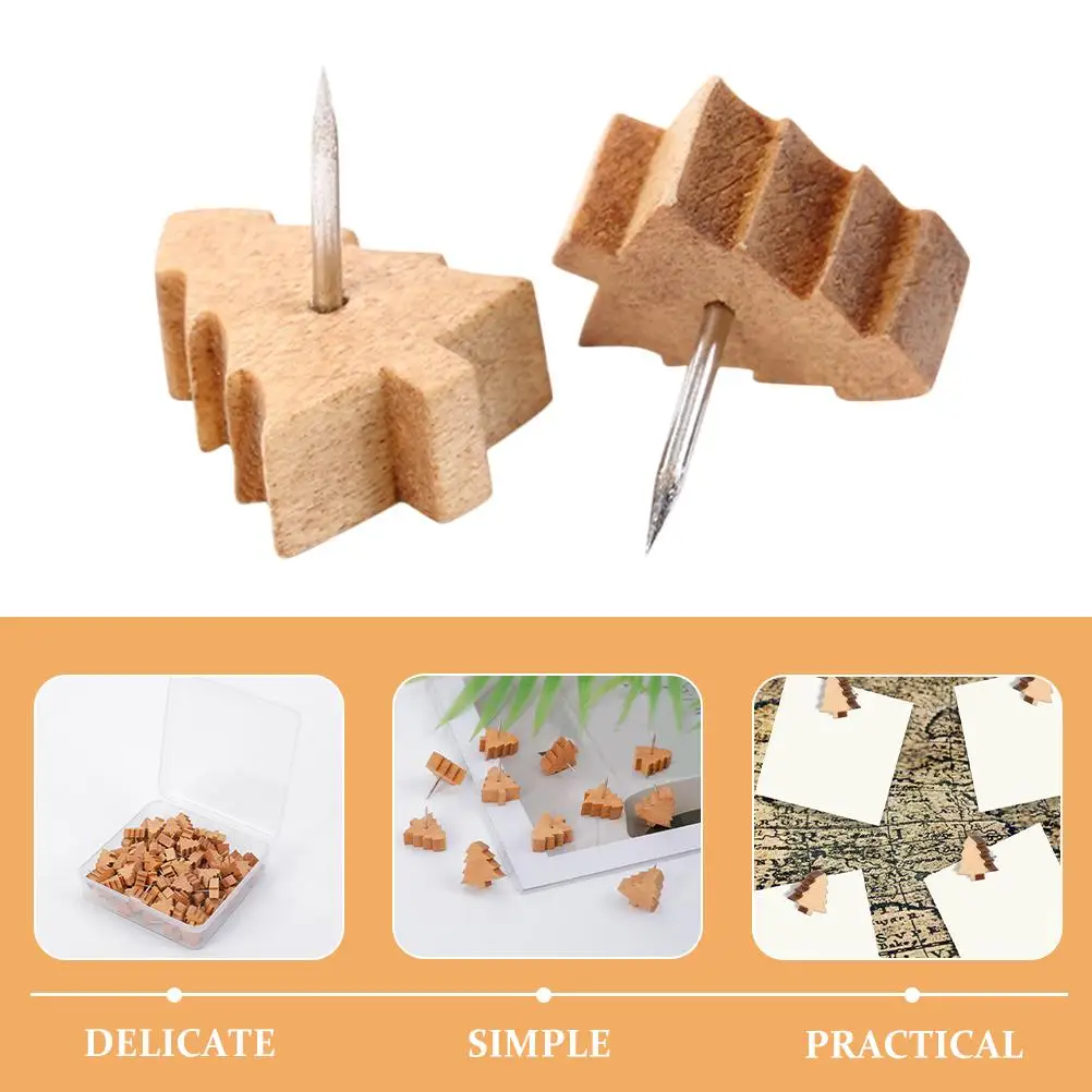 80 Pcs Tree Pattern Wooden Push Pins Decorative Cork Board Photo Wall Message Board Thumb Tacks Office Craft Project