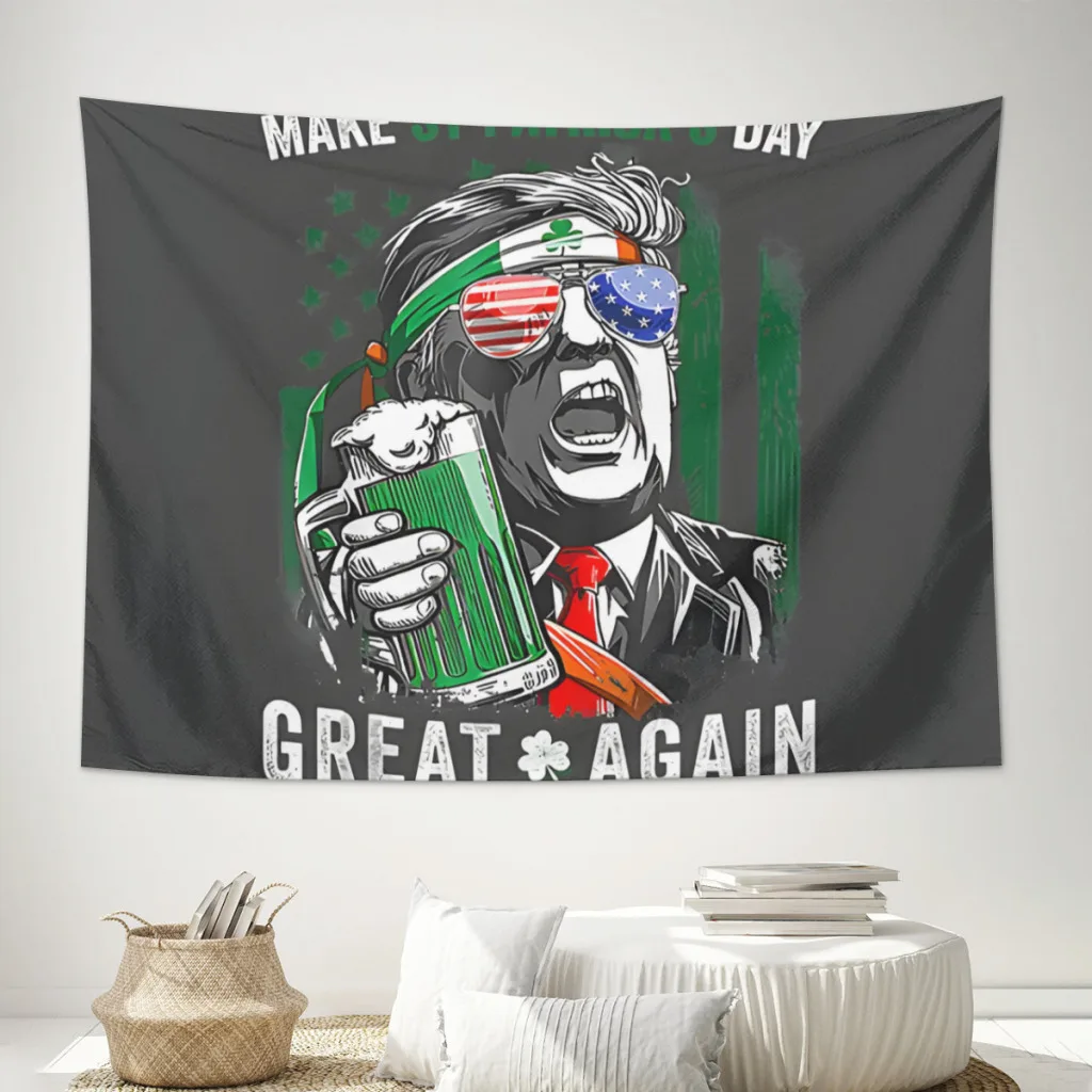 

Make St Patricks Day Great Fun Leprechaun Trump Beer Tapestry Wall Hanging Celestial Floral Tapestry Wall Carpets Dorm