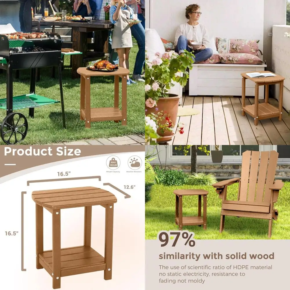 

2-Tier Outdoor Patio Side Table with HDPE Storage for Backyard, Pool, Porch, and Garden