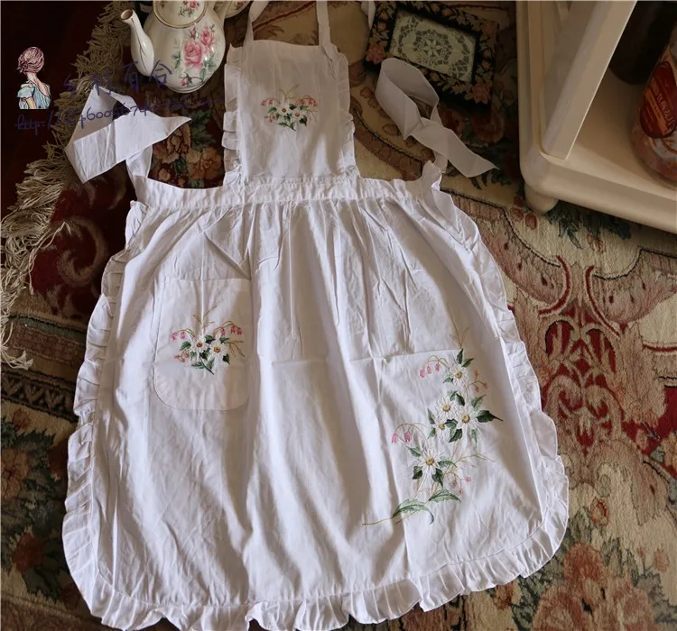 Retro Pastoral Polyester Cotton Cooking Kitchen Aprons For Woman Dress Flower Shop Smock Hairdresser Bib Garden Overall