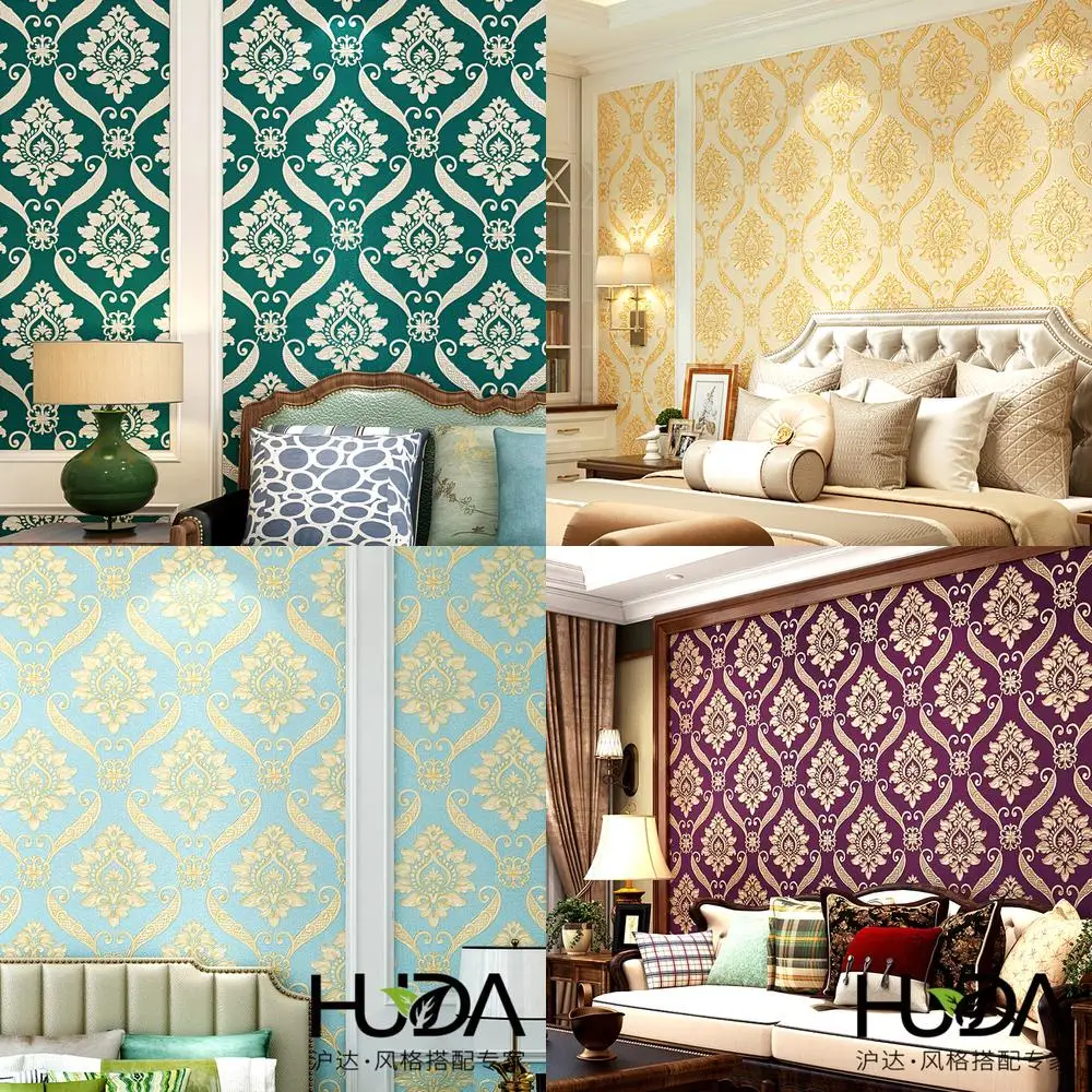 ورق حائط دمشق أوروبي منقوش ثلاثي الأبعاد مقاوم للماء ذهبي مريح لغرفة النوم وغرفة المعيشة وخلفية التلفزيون الهندسية #1