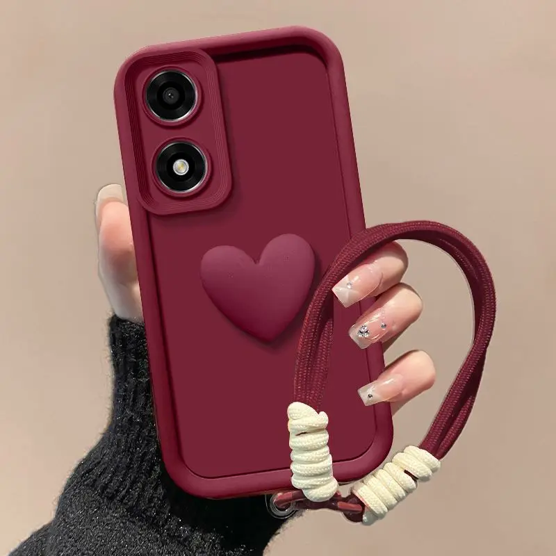 For OPPO A78 4G Case OPPO A58 4G OPPO A58 5G A78 5G A60 A18 A38 Phone Case Love Heart Hnad Strap Cover