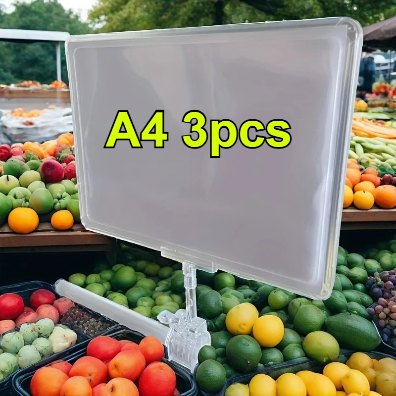 3 Pack Supermarket Display Board Clear POP Display Stands Double-sided A4 Promotional Frame Clothing Shelf Price Tag Holder Clip