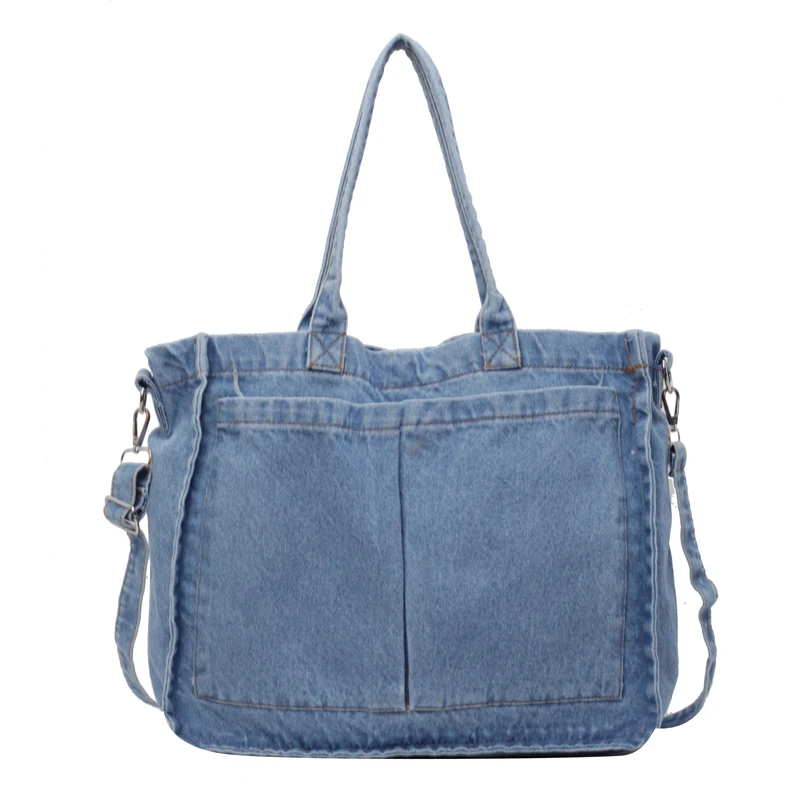 

Denim Shoulder Bags For Women Blue Canvas Casual Totes Simple Solid Korea Style Handbag Cotton 2024 New Cloth Messenger Bags