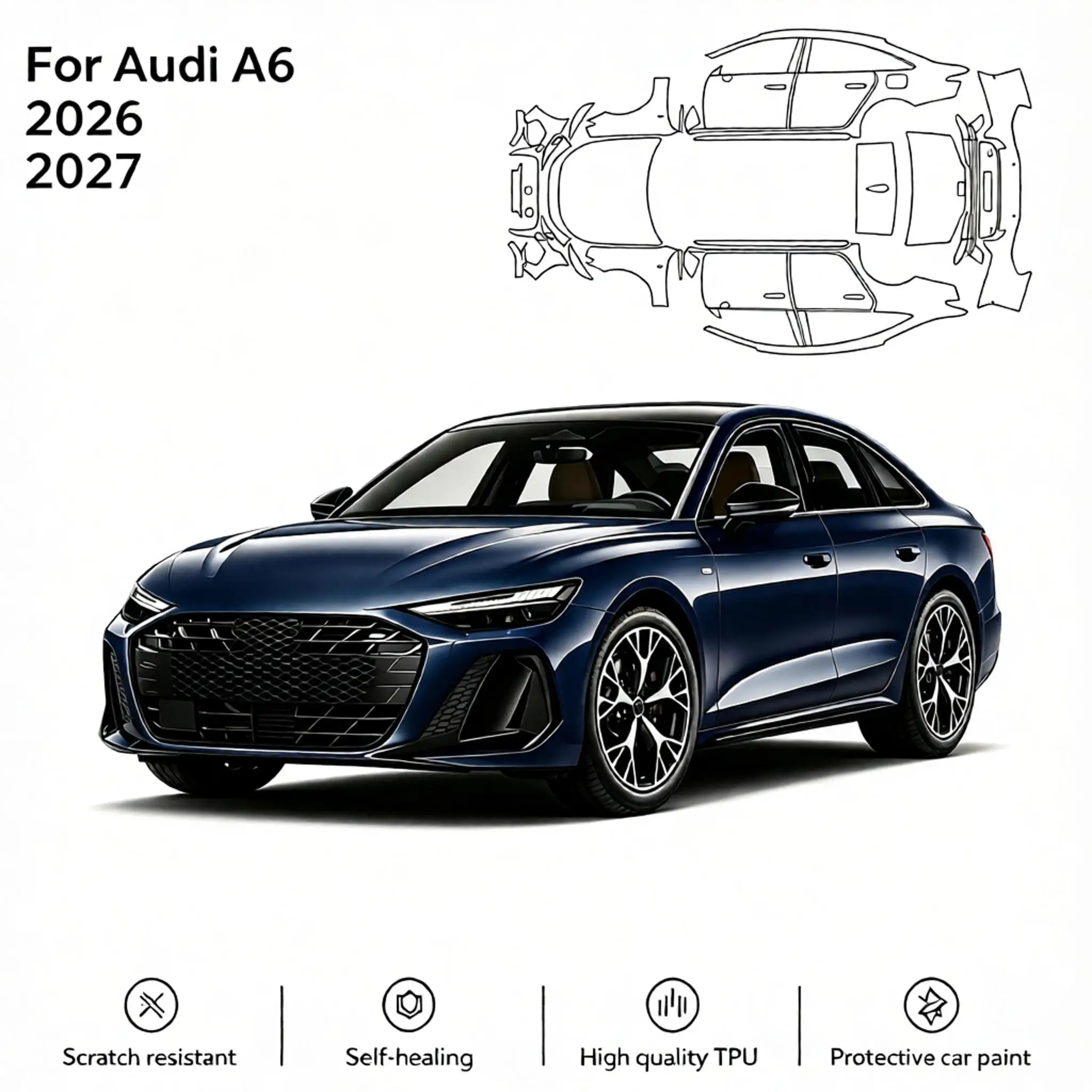 9Mil TPU Bumper Hood Paint Protection Film For Audi A6 2026 2027 Pre-cut PPF Kit Clear Bra Car Body Anti-Scratch Resistant