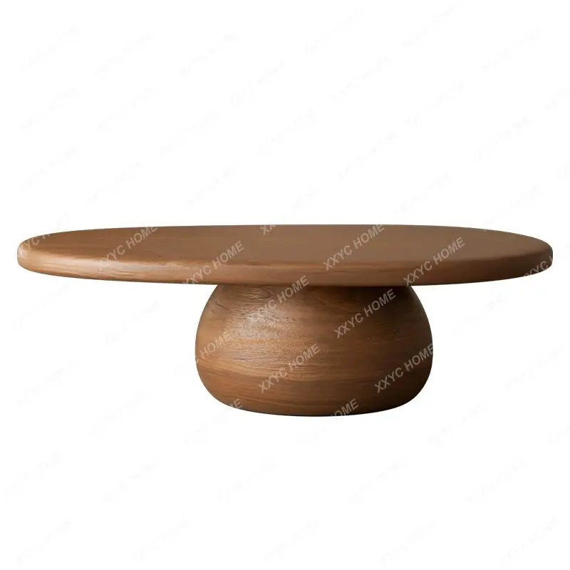 Q  Sansan all-solid wood retro oval coffee table