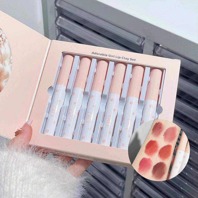 CACE 6 Colors Matte Velvet Lip Mud Waterproof Lasting Nude Liquid Lipstick Red Lip Tint Chocolate Lip Clay Korean Cosmetic Set