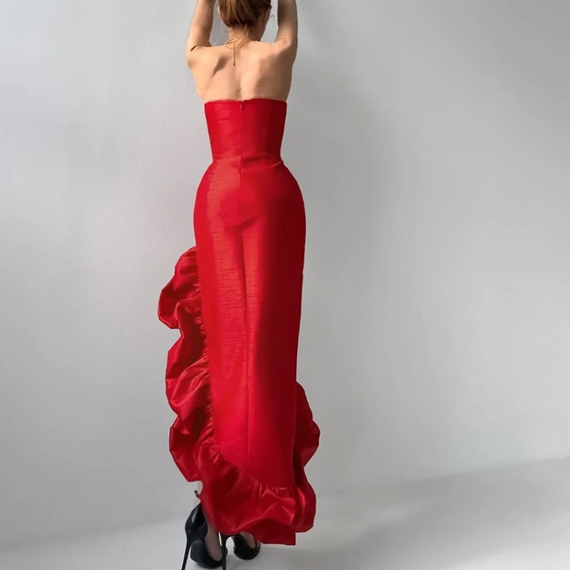 Tsiisd Elegance Satin Camisole Long Dress Women Fashion High-Waist Slim Sexy Solid Puffy 2026 Party Evening Dress Female Dress