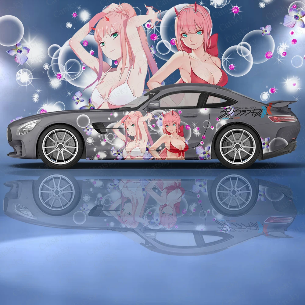 

Наклейки на автомобиль zero two из аниме, виниловые наклейки на заказ с боковой графикой, модифицированные аксессуары для гоночных автомобилей, автомобильные наклейки, наклейки