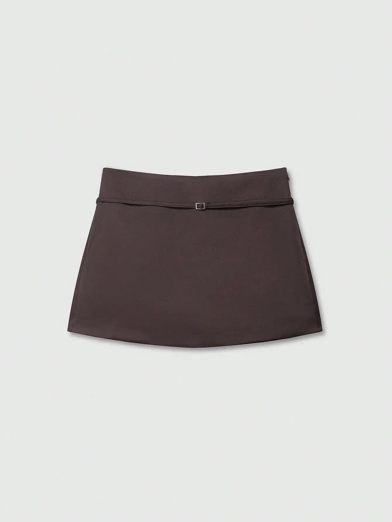 

Женская однотонная коричневая юбка А-силуэта с поясом и застежкой-молнией