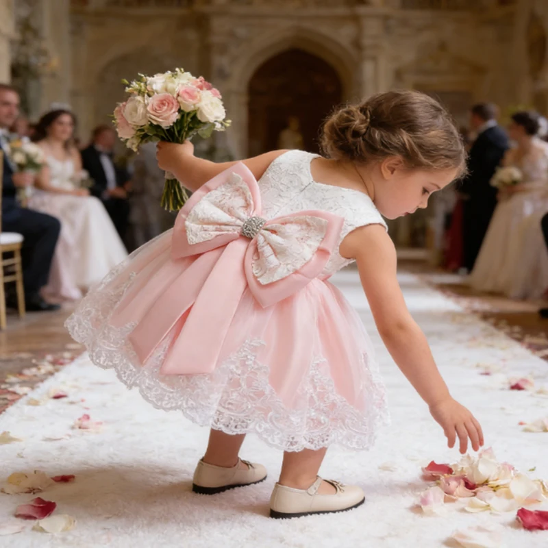 Girl Princess Dress Children Princess Mesh Dress Girls Clothes Wedding Kids Elegant Dress Sweet Outdoor 1st Birthday Party	Gown