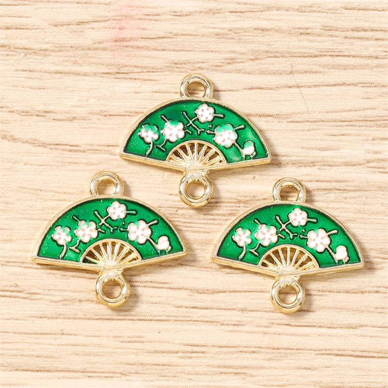10 Stück 16 x 14 mm niedliche bunte Emaille-Blumen-Fächer-Charms-Anschlüsse für Schmuckherstellung, Halsketten, Armbänder, DIY-Bastelzubehör – Detail 6