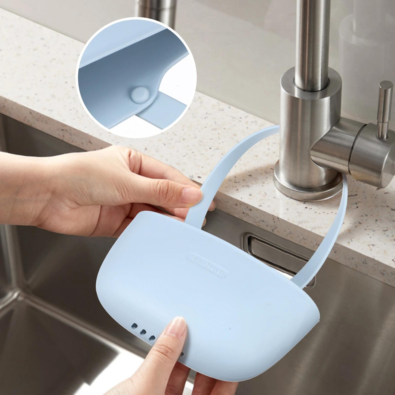 

2pcs Hanging Drain Basket Kitchen Sink Organizer Drainage Holes Faucet Hanging Basket Sponge Scrubber Storage