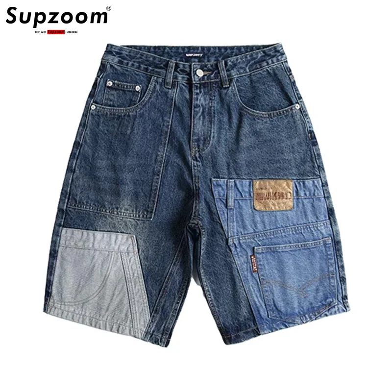 

Supzoom 2025 Новое поступление, Лидер продаж, модные лоскутные летние повседневные хлопковые джинсовые шорты-карго с карманами, мужские джинсовые шорты