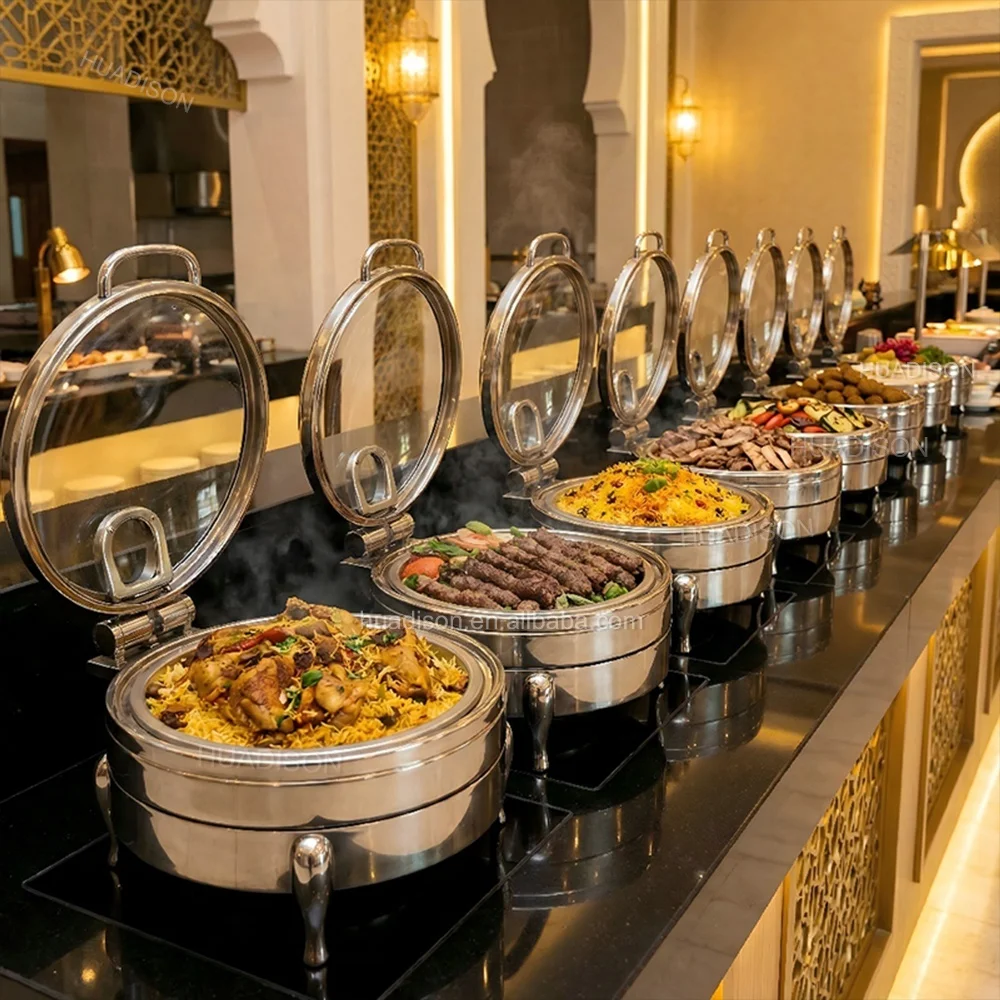 Huadison Restaurant Catering Buffet Food Warmer Supplier Factory Direct Stainless Steel Chafer Dish Buffet Set