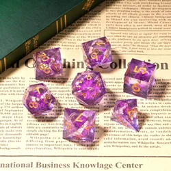 1-7pcs Purple Golden Word DND Solid Resin Dice Set Amethyst Multi-sided Polyhedral Dice for D&D Game COC Role Playing RPG D6~D20