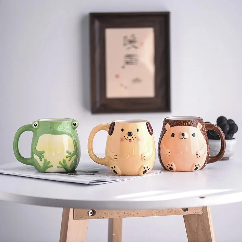 Cartoon Animal Cup Three-dimensional Ceramic Mug Coffee Mug Frog Hedgehog Cute Children's Breakfast Cup Christmas Gifts view 5