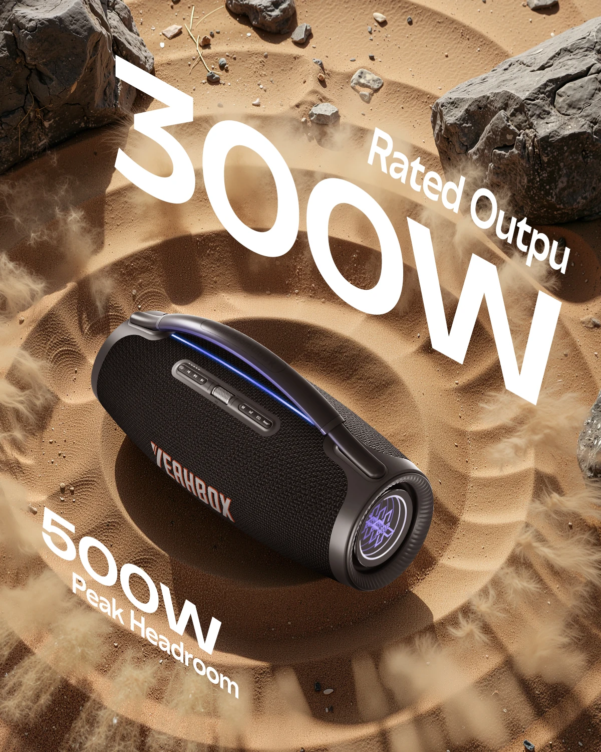 YEAHBOX Sonic Boom Ultra Speaker 300W Rated Peak Power 500W Portable Speaker With Subwoofer For Party Camping Beach Karaoke