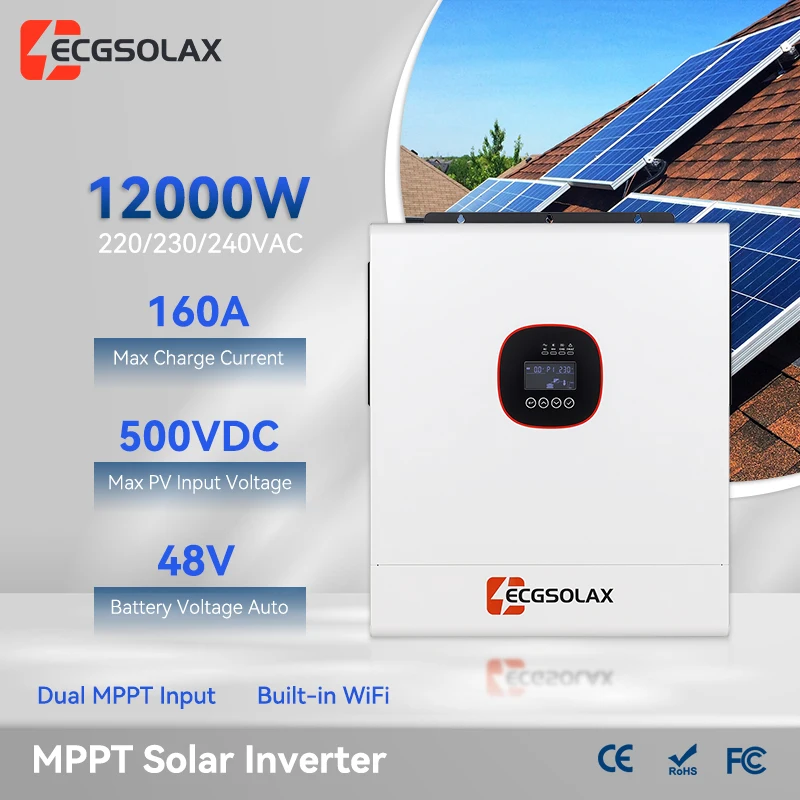 ECGSOLAX 13KW Solar Hybrid Inverter 230V 48V Built-in MPPT 160A Solar Charger Pure Sine Wave Solar Inverter Max PV 500VDC