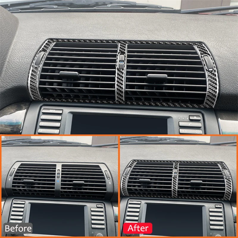 For BMW X5 E53 2000-2006 Carbon Fiber Car Accessories Central Console Air Conditioning Outlet Frame Interior Decoration Sticker