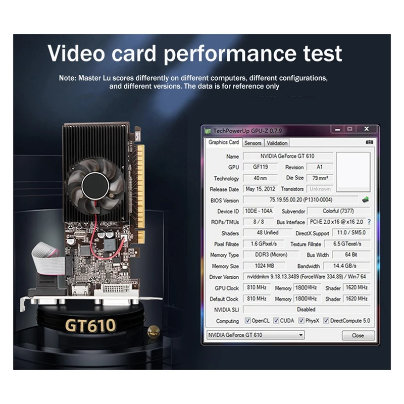 Desktop Graphics Card Graphics Card GT610 1GB DDR3 64Bit Video Card VGA+HD+DVI Desktop Office Game