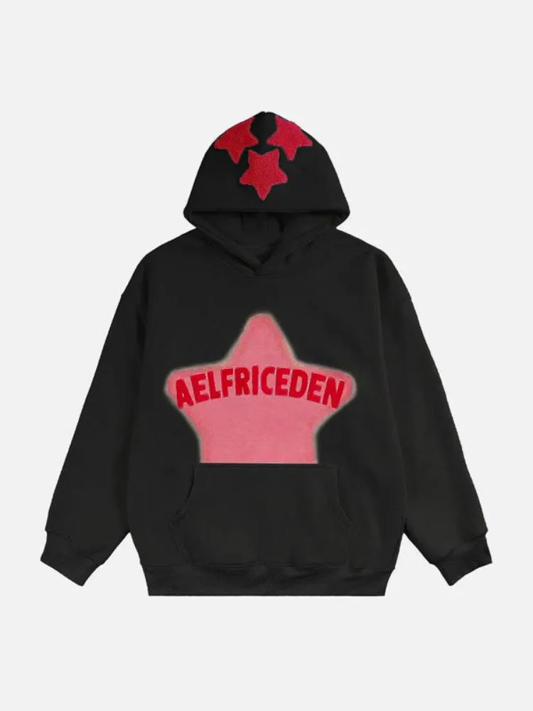 الأمريكية الرجعية المطرزة ستار هوديس المرأة الخريف الشتاء فضفاضة طويلة الأكمام البلوز الهيب هوب البلوز الشارع الشهير هود القمصان