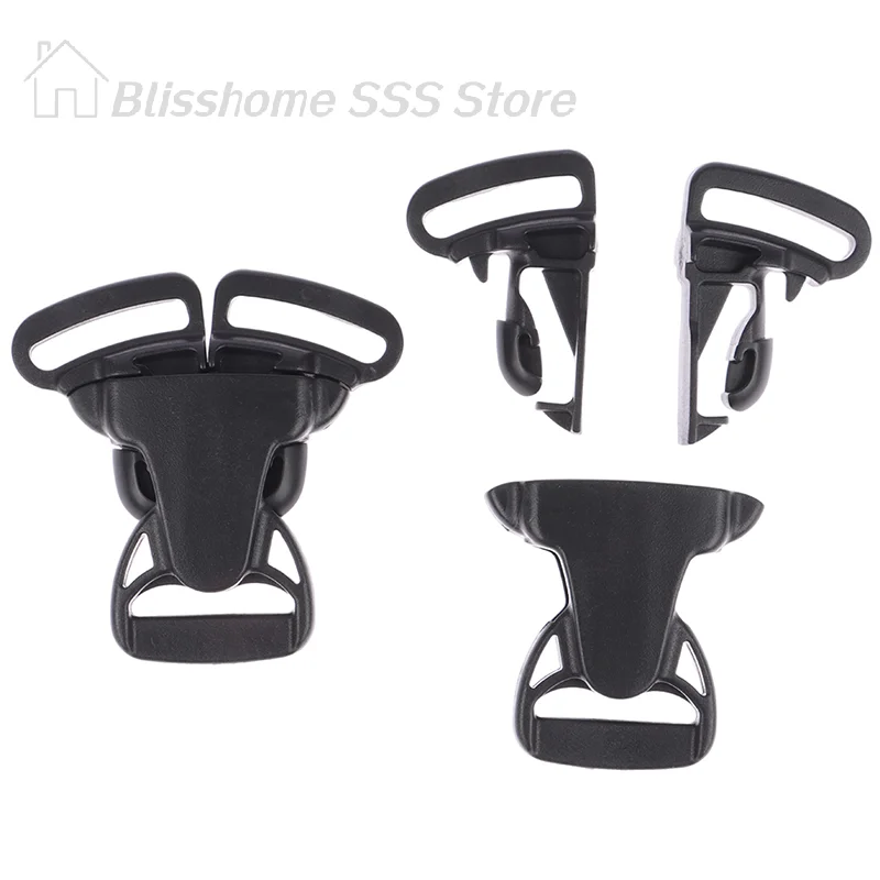 【S】2PCS 25mm 3 Way Three Point Side Release Buckle Quick Plastic Black Baby Carrier Accessory Car Seat Bag Webbing Backpack