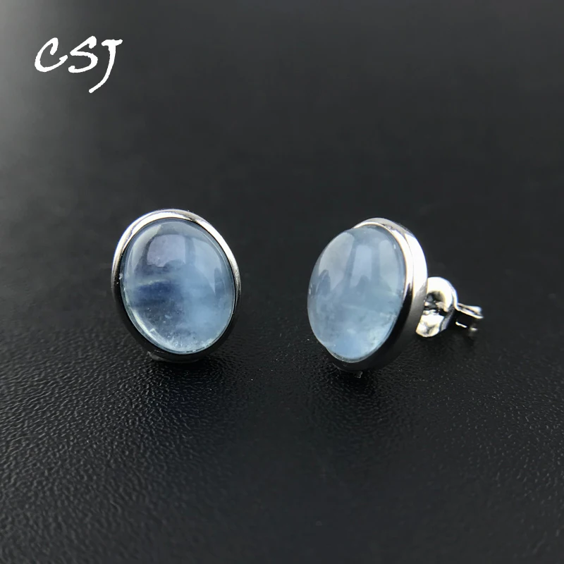 

CSJ Elegant Natural Aquamarine Stud Earrings Sterling 925 Silver Beryl Gemstone Oval 7*9mm for Women Birthday Party Jewelry Gift