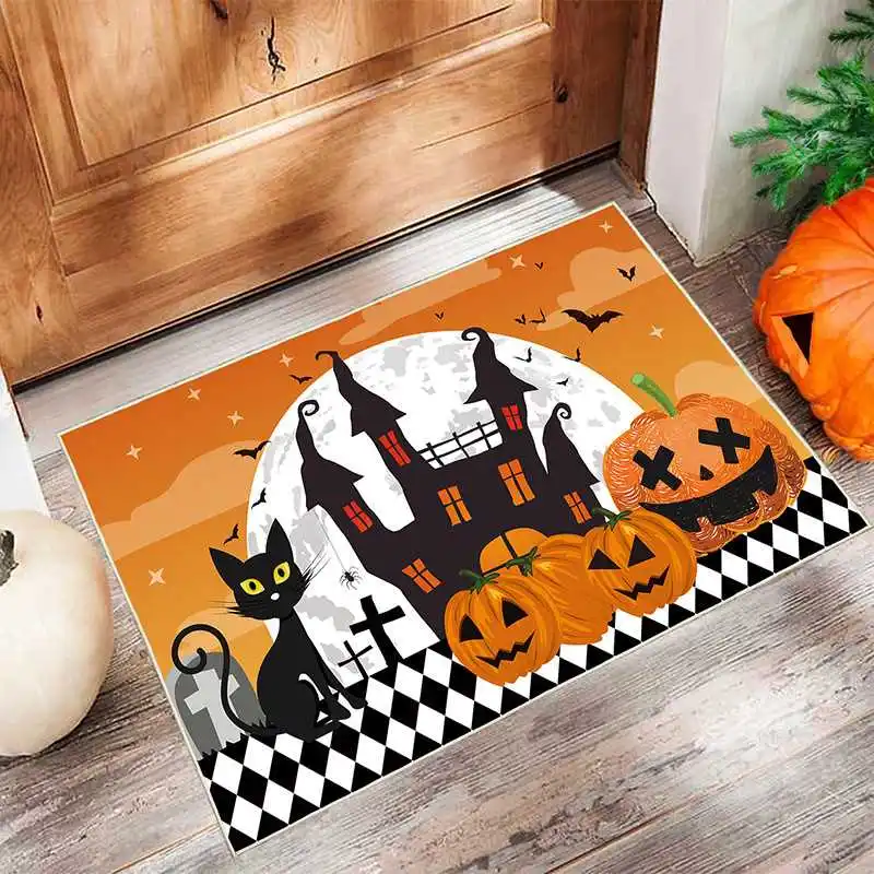 Karpet Labu Dekoratif Halloween Kristal Mengkilap untuk Dapur Ruang Tamu Penggunaan Rumah Karpet Lintas Batas Motif Pir Musim Dingin Bahan PU