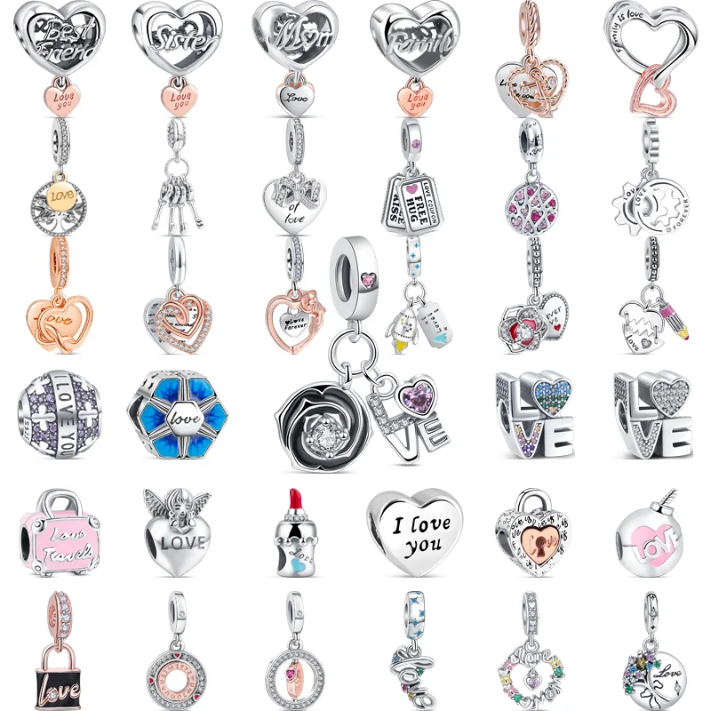 

Hot Sales 925 Sterling Silver "Love" Vocabulary Series Pendant Charm Beads Fit Pandora Original 925 Bracelets DIY Jewelry Making